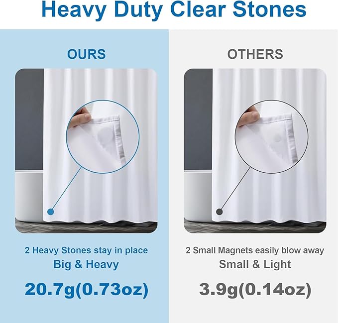 Amazer Small Stall Shower Curtain Liner Washable, 48x72 Inches, Fabric Shower Liner with 2 Bottom Stones, Narrow Waterproof RV Shower Curtain Liner, 8 Grommet Holes, Hotel Quality, White