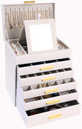 BOOVO Jewelry Box with Necklace Hanger – 6 layer Jewelry Organizer for Women with 5 Drawers, Large Jewelry Storage Boxes –Jewelry Organizers and Storage for Earrings, Necklaces (White, 6 layer)