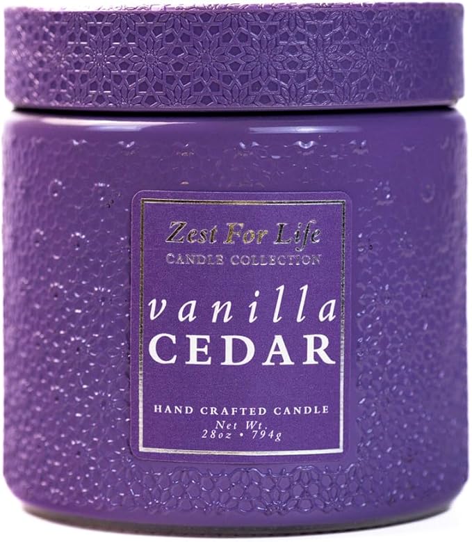 A Cheerful Giver - 28oz Large Scented Candle Jar with Lid- Zest for Life - 130 Hours of Burn Time, Gift for Women (Large, Vanilla Cedar)