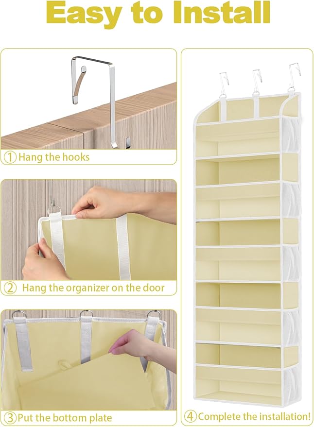 TAHAVICE 1 Pack Over The Door Storage Organizer with 5 Pockets 10 Mesh Pockets, 44 lbs Weight Capacity Door Hanging Organizers and Storage for Bedroom,Bathroom,Nursery,Kidroom,Babyroom