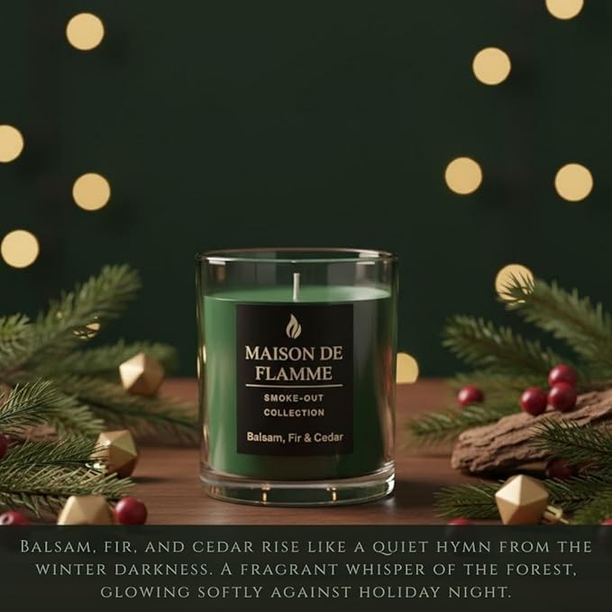 Balsam, Fir & Cedar Scented Candle – 150g / 5.3 oz Soy Wax Blend, Hand-Poured Candle with Cotton Wick & 10% Fragrance Load – Fresh Pine & Cedarwood Home Candle for Holiday