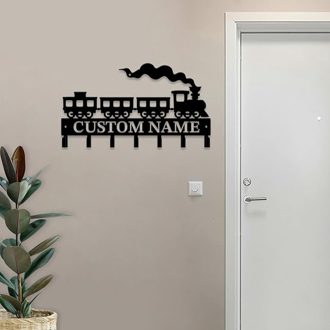 Personalized Train Metal Keys Hooks,Custom Name Metal Train Keys Hooks,Black Metal Train Wall Home Storage Decorative Keys Hooks,Key Holder Hooks for Wall (Style D)