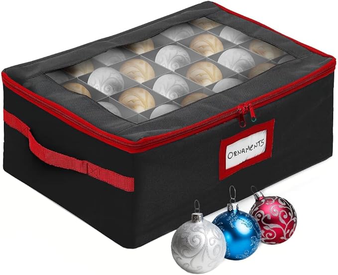 HOLDN’ STORAGE Christmas Ornament Storage Box with Dividers - Fits 48-3” Ornaments, 2 Removable Trays, Durable & Space-Saving, Clear Top Lid, Fits Underbed, Charcoal