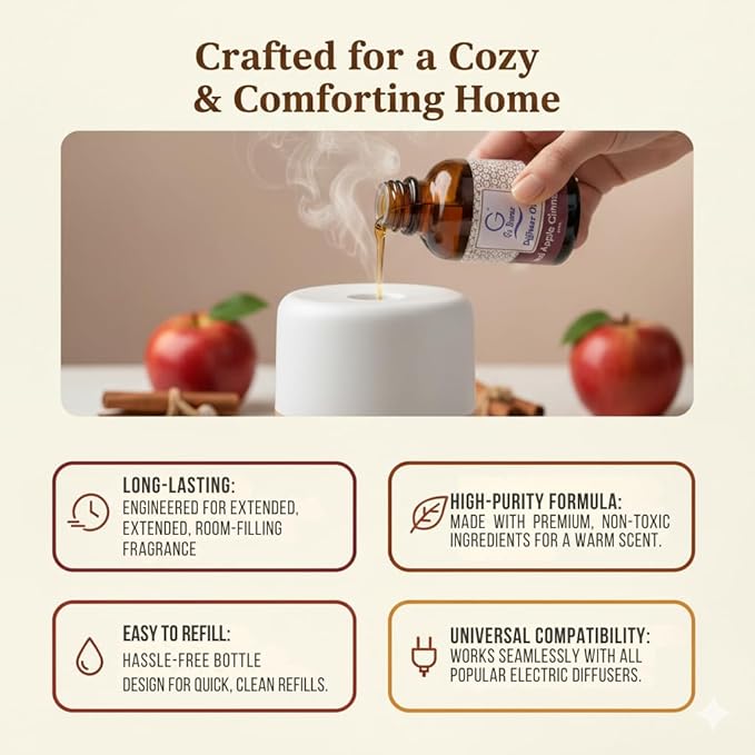 G's Breeze Red Apple Cinnamon Diffuser Oil – 60ml Soft & Soothing Red Apple Cinnamon Scent, Long-Lasting Aroma for Nurseries, Bedrooms, & Living Rooms, Easy Refill for Fragrance Oil Diffuser