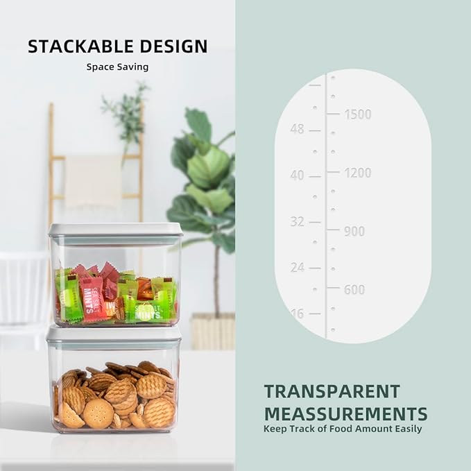 EQI 12 Pcs Pop Airtight Food Storage Containers with Lids for Kitchen Pantry Organization Stackable Cereal Snacks Flour Sugar Coffee Spaghetti (1.2, 2.0, 2.7, 3.3qt)*3