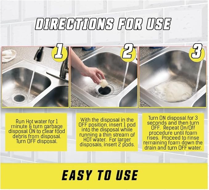 Drain Weasel Garbage Disposal Pods Cleaner and Deodorizer, Sink Odor Eliminator with Foaming Action, Septic-Safe Enzyme Formula, Fresh Lemon Scent, Pack of 5