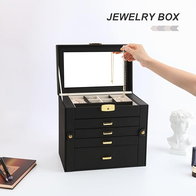 Large Jewelry Organizers and Storage, Jewelry Box for Women 5 Layers Jewelry Organizer, Large Jewelry Boxes & Organizers for Women, Black