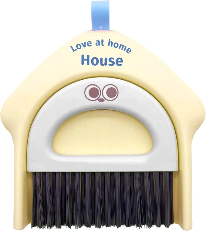 Small Dustpan and Broom Set,Mini Handheld Dust pan with Cleaning Brush Set for Home Desktop, Sofa,Office,Keyboards, Pet Care Household,Camping (Yellow)