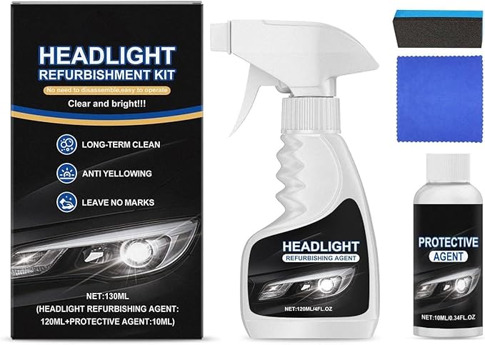 Dodorado Headlight Restoration Kit – No Sanding Required, Fast Cleaning & Ceramic Coating, Restores Yellowed Hazy Headlights for Plastic/Glass – Improves Night Visibility, Complete DIY Kit (1 Set)