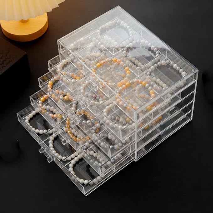 Earring Storage Box Organizer 5 Drawers Jewelry Organizer Acrylic Jewelry Storage Box Holder Compartment Transparent Display Storage Case Gift for Women Girls (30 Girds)