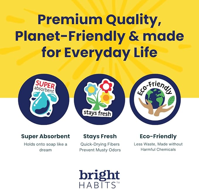 Bright Habits Sponge Set in Dot Blue, 6 Pack Super Absorbent Washable Reusable Cleaning Sponges Made from Recycled Materials, Durable Eco Friendly Kitchen Sponges