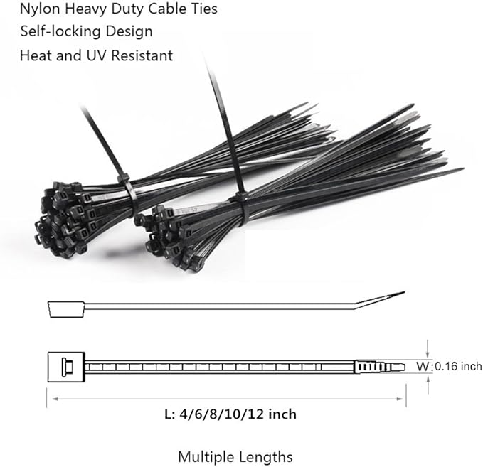 NewMainOne Cable Zip Ties,500 Packs Self-Locking 4+6+8+10+12-Inch Width 0.16inch Nylon Cable Ties,Perfect for Home,Office,Garage and Workshop (Black)
