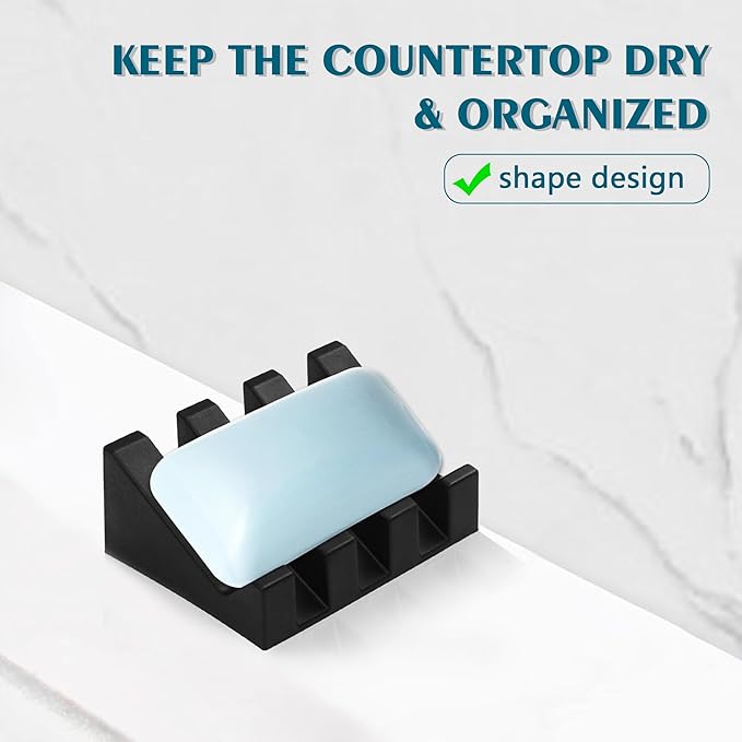 Coipdfty Self Draining Soap Dish Holder,Silicone Soap Dish,for Bathroom,Kitchen, Sponges，Can Extend Soap Life，Keep Soap Bars Dry and Easy Cleaning (Black,1-Pack)