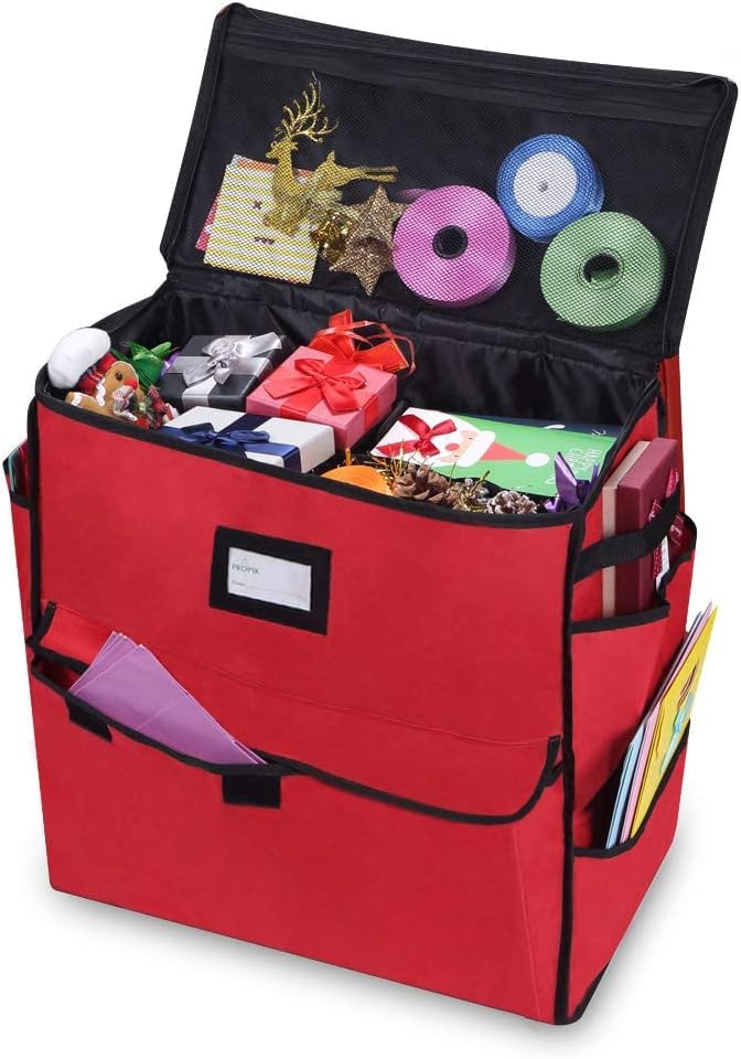 ProPik Christmas Storage Organizer, Gift Bags, Bows, Ribbons and Wrapping Accessories Container (Red)