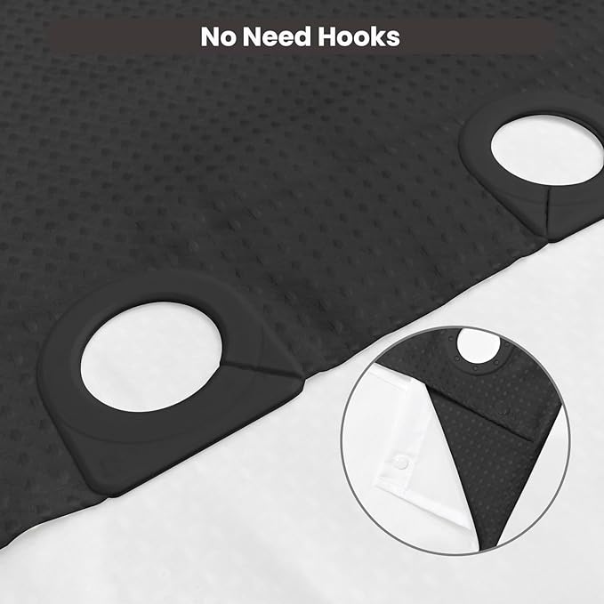 Inhousolu No Hook Waffle Weave Shower Curtain with Removable Snap in Fabric Liner Set for Bathroom, 230 GSM Heavy Duty Weighted Hem, Water Repellent Washable Bath Curtains, 72 x 84 Inch, Black