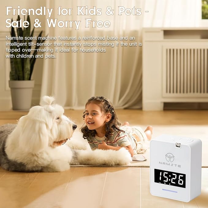Waterless Diffuser - HVAC System Essential Oil Diffuser with Clock - Whole House & Hotel Coverage 3000 Sq. Ft, 300ML Scent Machine Smart Oil Level Monitoring, Bluetooth Control, Cold Air Tech