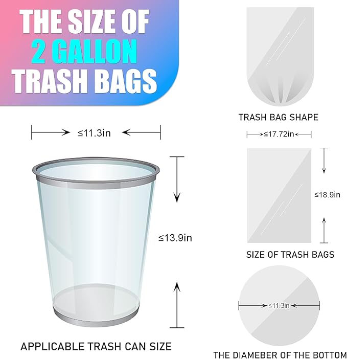 T.FORING Mini Trash Bags 2 Gallon - 150 Count Small Garbage Bags Unscented,7.5 Liter Colored Plastic Trash Can Liners,Thick Waste Basket Liners for Bathroom Home and Office