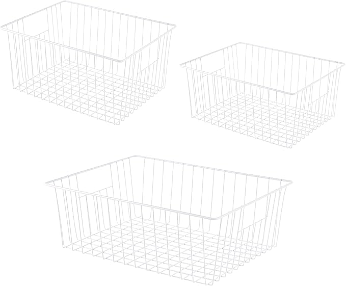 Nprohuge Freezer Organizer Bins, Upright Freezer Storage Blacks for 16, 17, 21 cu.ft Standup Freezer, Deep Freezer Organizer Bin with Hndle Add Space Easy Reach, White, 3Pack.