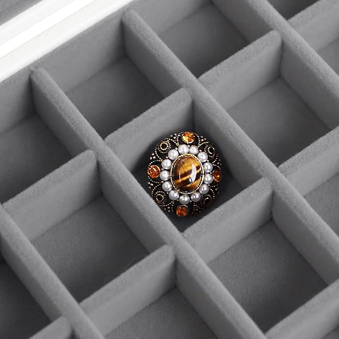 Wudygirl 24 Grid Jewelry Organizer Small Jewelry Box Velvet Earring Holder Organizer for Women Ring Holder Display for Drawer Jewelry Case Earring Organizer with Lid Jewelry Storage (Gray)