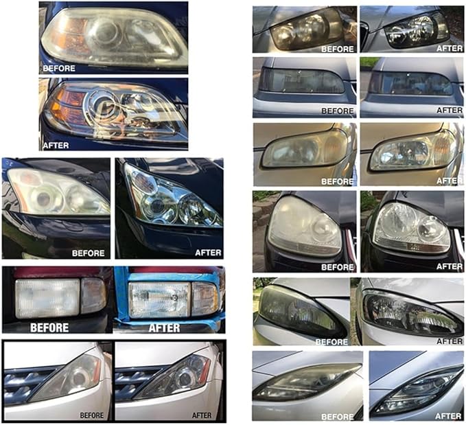 Gliptone Headlight Restoration Kit, No Sanding or Tools Required, Restores Yellowed and Cloudy Headlights, Improves Night Visibility, UV Protective Clear Coat, Easy 2 Step Process, 7 Piece Kit