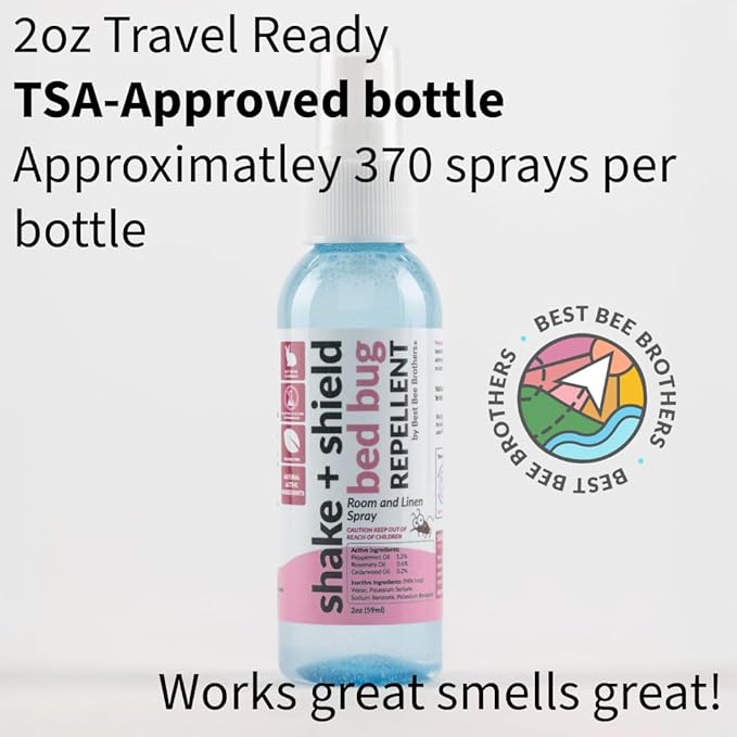 Best Bee Brothers Shake + Shield Room & Linen Bed Bug Spray – Non-Greasy Bug Spray Made with Plant-Based Ingredients, 8 Oz. + 2 Oz.