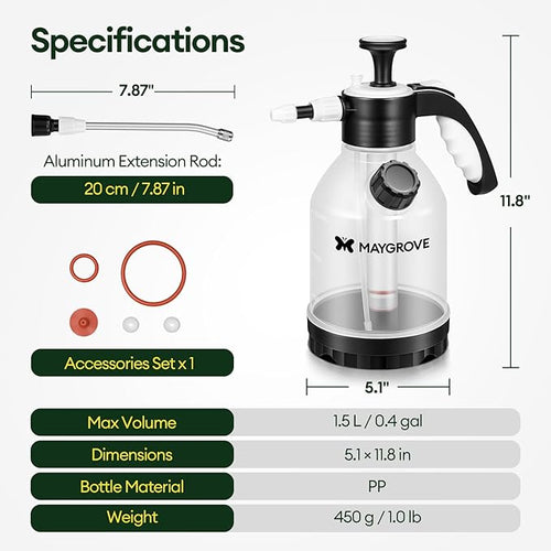 0.5 Gal Pump Sprayer, Hand Water Spray Bottle for Indoor Plant, Clear Plant Sprayer with Side Filling Port, Measuring Cup, Adjustable Nozzles, Safe Pressure Relief Valve