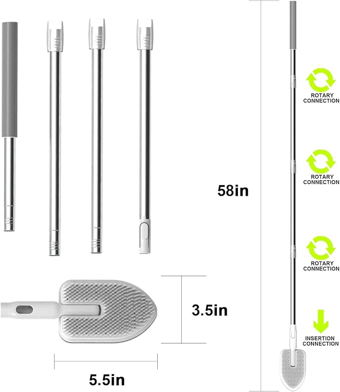 EHOMGUI Tub Scrubber Cleaning Brush, Non-Scratch Shower Scrubber with Long Handle, 6 Replaceable Natural Fiber Pads & A Double-Sided Head, Scrub Brush for Cleaning Bathroom Kitchen Wall Sink