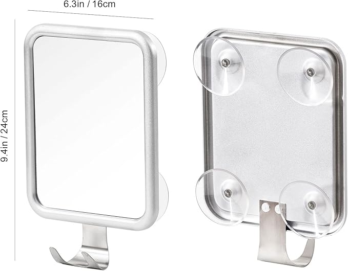 Ettori Shower Mirror Fogless for Shaving- with 4 Suctions, Anti Fog Mirror for Shower, Bathroom, Vanity, Bathtub, Razor Holder for Men