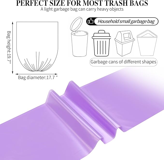 5 Rolls Small Trash Bags - 100 Counts Durable 4 Gallon Small Garbage Bags for home office kitchen Bathroom Bedroom Trash Can liners（Purple）