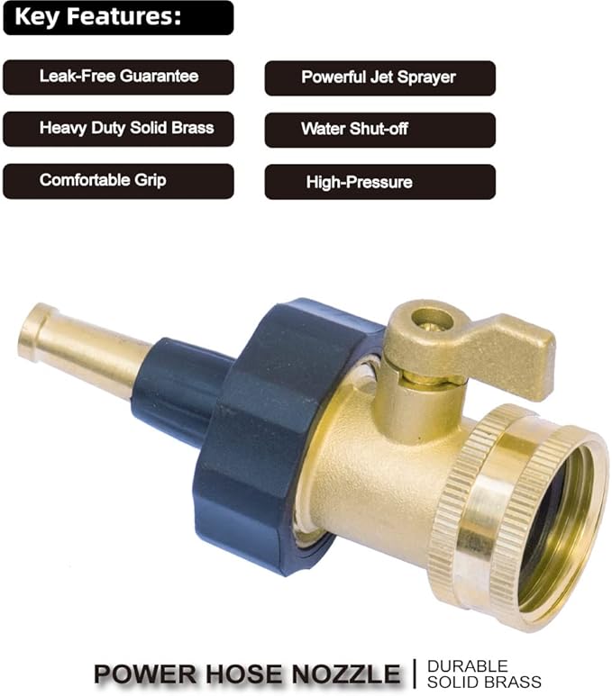 PLG Jet Nozzle Hight Pressure Hose Nozzle with Shut-off Valve - Heavy Duty Brass Nozzle for Outdoor Cleaning, Patio, Driveway, Roof & Car Washing, 2 Pack