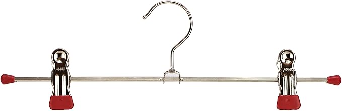 Mawa by Reston Lloyd Non-Slip Space-Saving Clothes Hanger for Pants & Skirts with Two Clips, Style K/40D, Set of 2, 15 3/4" L, Red