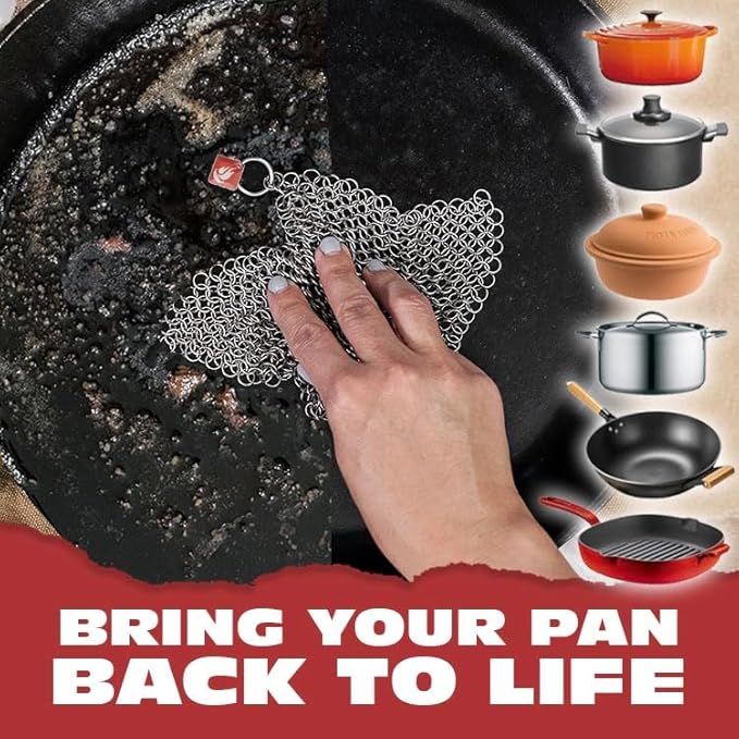 Knapp Made Chainmail Dishcloth 7”x5” - Replace Your Dirty Sponge - All Purpose Kitchenware, Pots & Pans Cleaner - Lasts a Lifetime