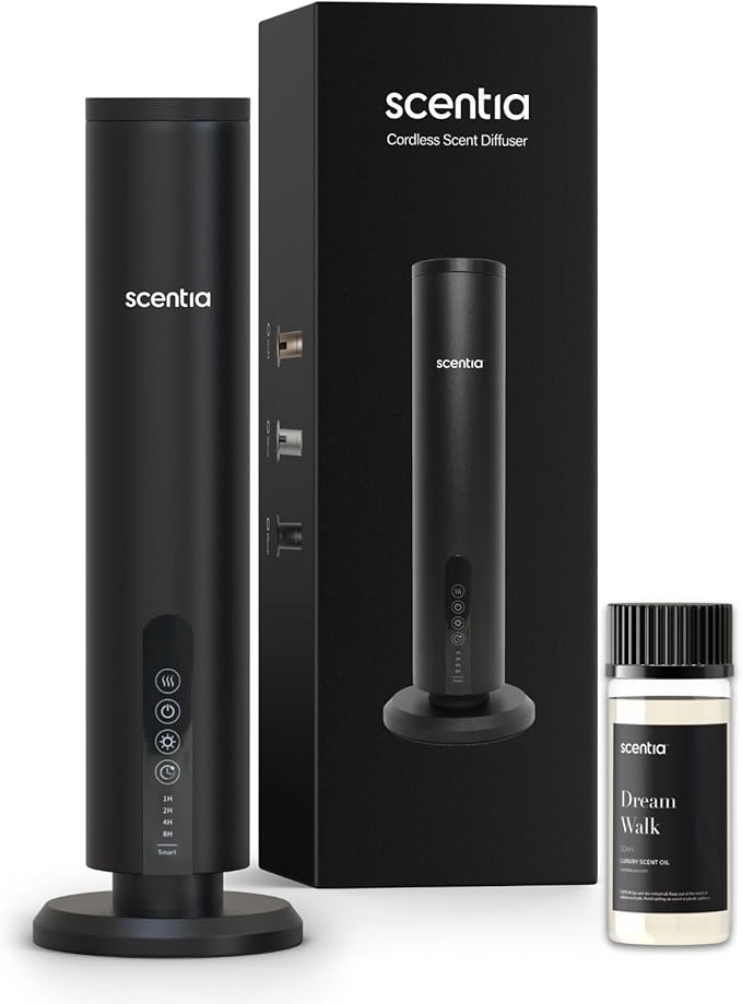 Scentia Max Wireless Diffuser for Home – Rechargeable Battery-Operated Waterless Scent Diffuser |Covers 1500 Sq Ft | Cold-Air Technology | Black | Hotel-Inspired Oils Included
