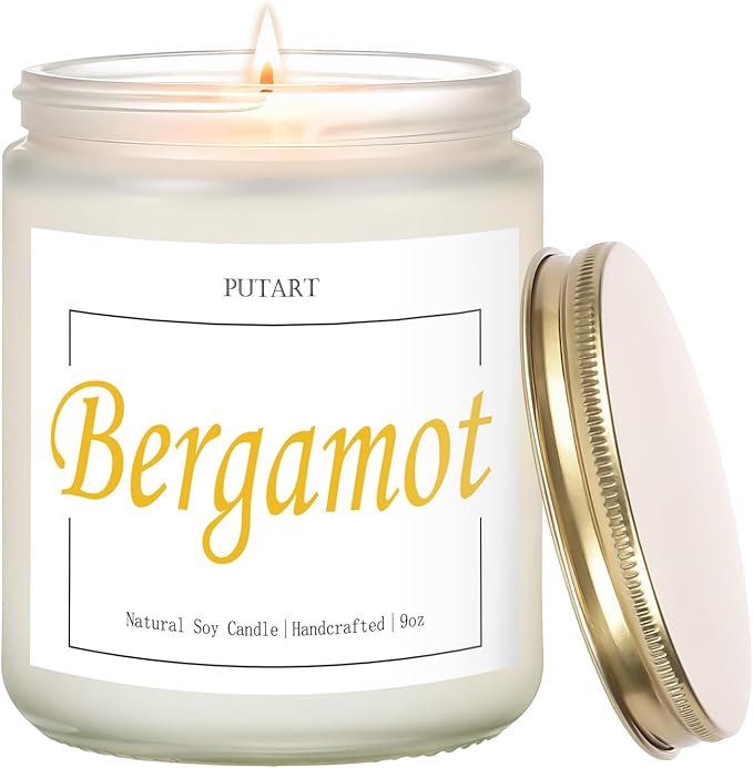 Bergamot & Green Tea Scented Candles for Home, Natural Soy Wax Aromatherapy Non Toxic Candle Gift for Women Men, Home Fragrance Decoration Glass Jar Candle for Meditation and Relaxation (9oz
