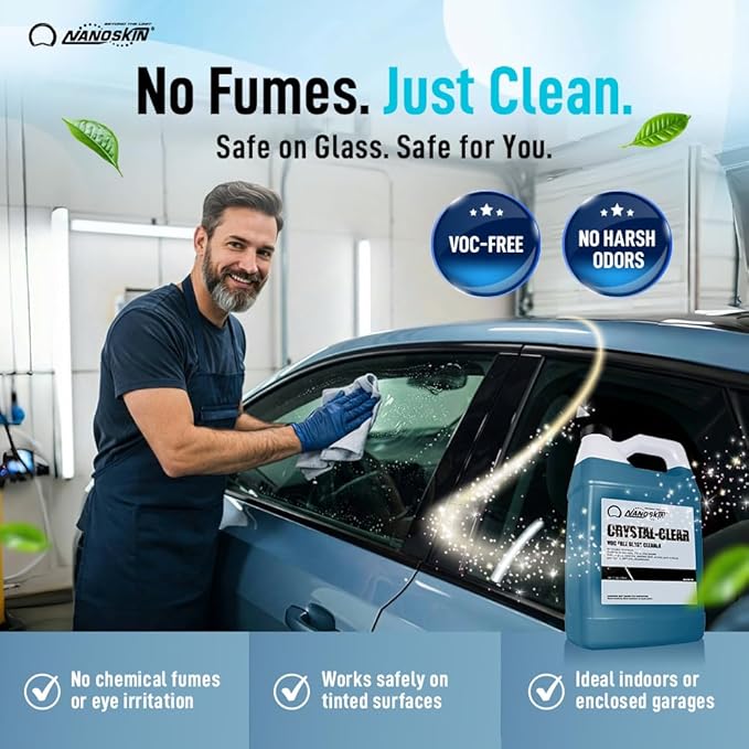 Nanoskin CRYSTAL-CLEAR VOC-Free Glass Cleaner, 32 Oz. Pack (2x16 Oz) - Advanced Eco-Safe, Streak-Free Shine, Multi-Surface Cleaning Solution | For Auto, Home, Office, & Commercial Use | 40:1 Dilution