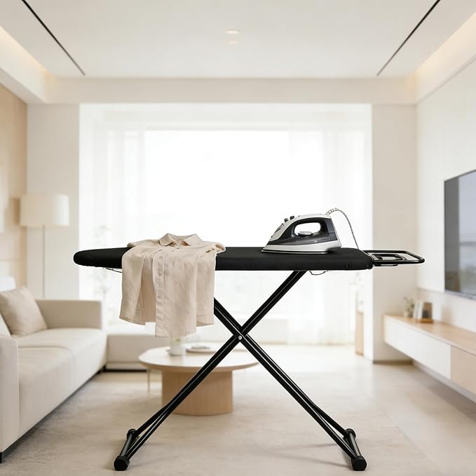 Ironing Board Full Size, Heat Resistant Cover Wide Iron Board with Steam Rest, Ultra Thick Padding, Height Adjustable Heavy Sturdy Metal Frame Legs Ironing Stand,Non-Slip Foldable 58"x15"