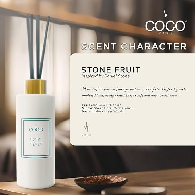 COCO by Stone 5oz Reed Diffuser (Stone Fruit) Luxury Scented Oil Diffuser Aromatherapy, Reed Diffusers for Home, Diffusing Oil Fragrance,Fragrance Products, Reed Diffusers for Home, Vegan