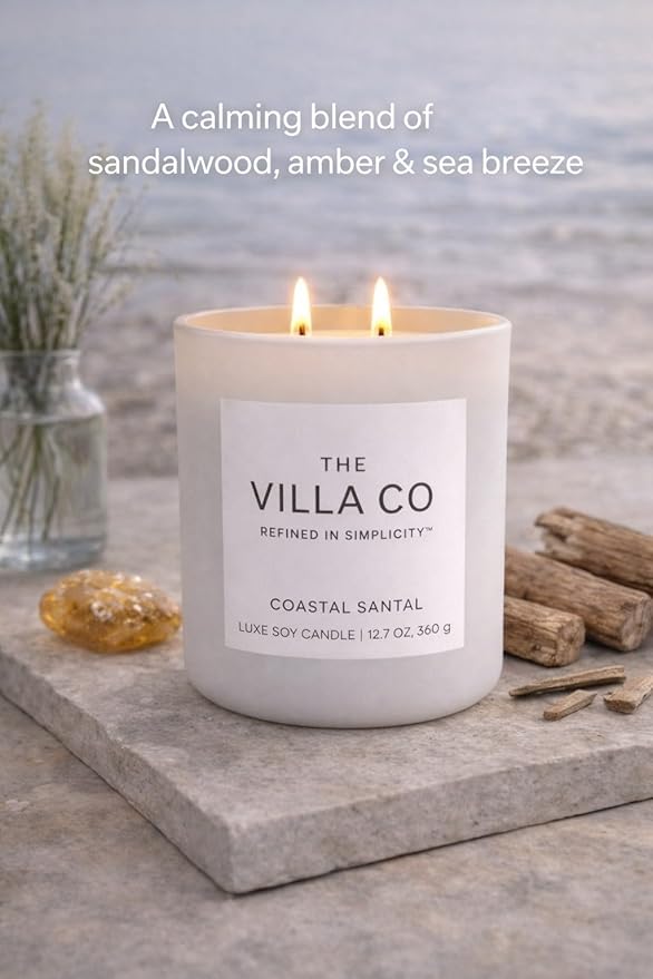 Coastal Santal | Scented Candle for Women & Men | Hand-Poured, Aromatic & Fragrant | 60 Hour Burn Time 12.7 OZ | Soy Based | Phthalate Free | Made in USA