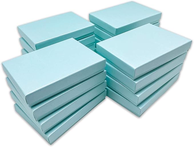 TheDisplayGuys - 25-Pack #75 Cotton Filled Cardboard Paper Jewelry Boxes Gift Case - Pearl Teal (7.1" x 5.2" x 1.3") - for Shipping or Storage