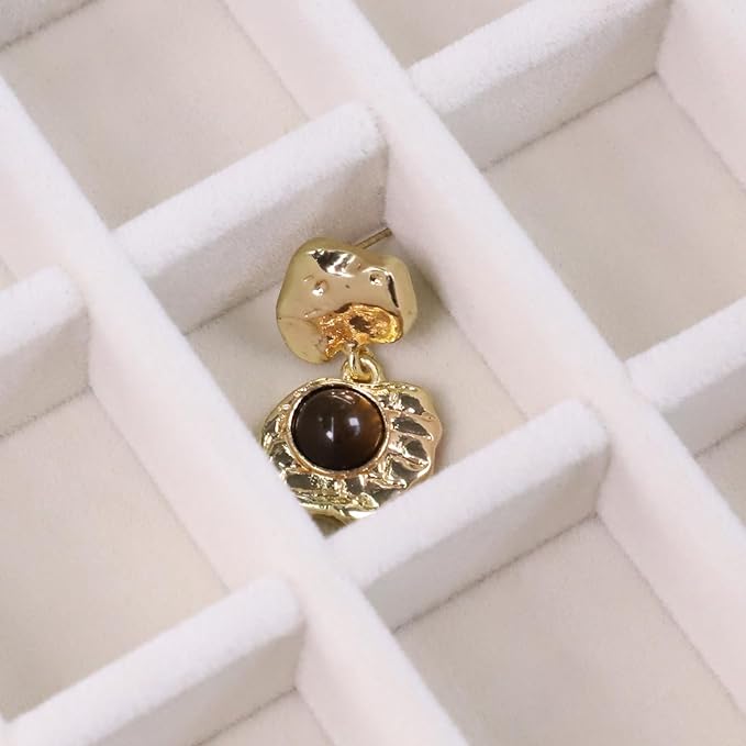 Wudygirl 24 Grid Jewelry Box Velvet Jewelry Organizer with Clear Lid Ring Holder for Drawers Earring Holder Organizer Ring Storage Jewelry Display Case for Women Girls (Beige)