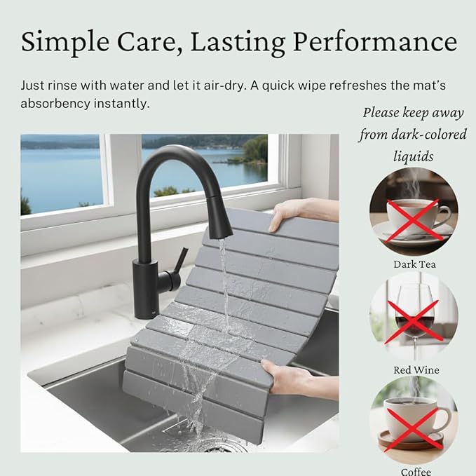 DrySwift Large Stone Drying Mat for Kitchen Counter | Premium Diatomaceous Earth Coaster Set for Dishes | Non-Slip Kitchen Sink Mat | Fast-Absorbing, Eco-Friendly | 23" x 15.5" (Light Grey)