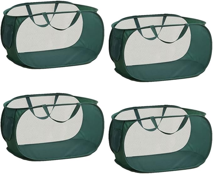 Rubruan 4 Piece Popup Mesh Laundry Basket Durable Handles Collapsible Laundry Baskets Folding Clothes Pastic Hamper for Laundry Room College Dorm (Green)