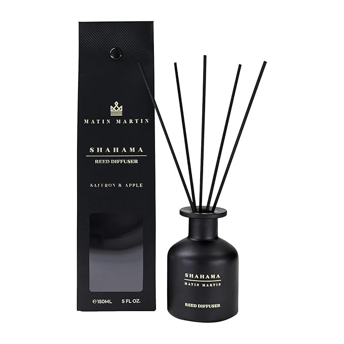 Matin Martin Shahama Reed Diffuser 5 oz - Luxury Aromatherapy with Saffron & Apple - Home Decor Gift for Bedroom, Office, Living Room, and Bathroom - Long Lasting Scent with Premium Fragrance Sticks