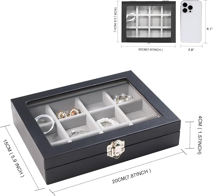 Stratalife Small Jewelry Box Jewelry Organizer Earring Holder Organizer Earring Box Organizer Jewelry Tray for Women Ring Case Display Trinket Storage for Drawer Gray