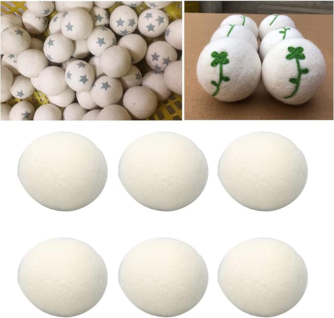 Dryer Balls, 6pcs Wool Drying Balls, Reusable Static Reduction Time Saving Skin Friendly Softener for Clothes