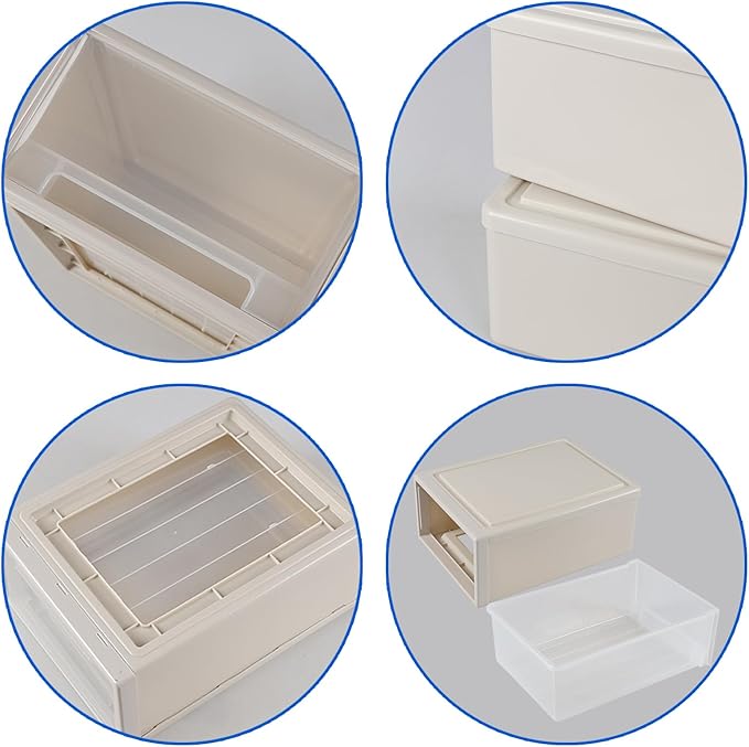 17.8 Quart Desktop Stackable Storage Drawers, 2 Pack Plastic Drawer Boxes, Beige