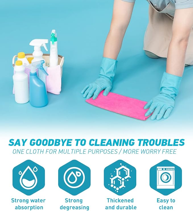 WEAWE Microfiber Cleaning Cloth-50Pcs (13x13 inch) Ultra Soft Highly Absorbent Rags, Reusable and Lint Free Cleaning Towels for Housekeeping-Machine Wash (HotPink)