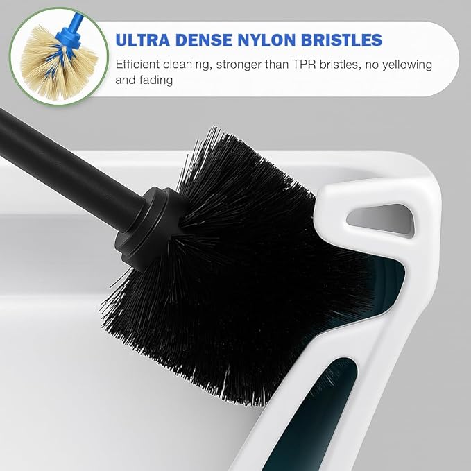Toilet Brush and Holder Set: 304 Stainless Steel Heavy Duty Toilet Bowl Brush and Holder with Removable Inner Bowl and Splash Protection, Long Handle Bathroom Cleaning Tool
