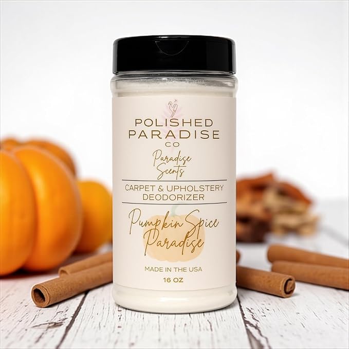 Polished Paradise Co Paradise Scents Carpet and Upholstery Deodorizer, Fall Scent Powder for Rugs and Textiles, 16 Oz (Pumpkin Spice Paradise)