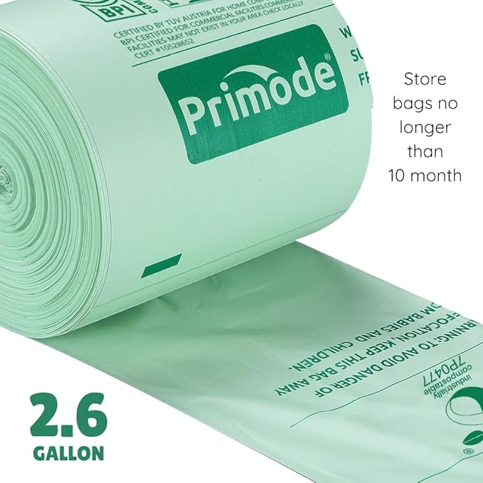 Compost Bags, Compostable Trash Bags 2.6 Gallon Compostable Bags Small 300 Count Compost Bags for Countertop bin Extra Thick 0.71 Mil. ASTM D6400 Certified By BPI and TÜV AUSTRIA 2.6 Gallon, 300 Units